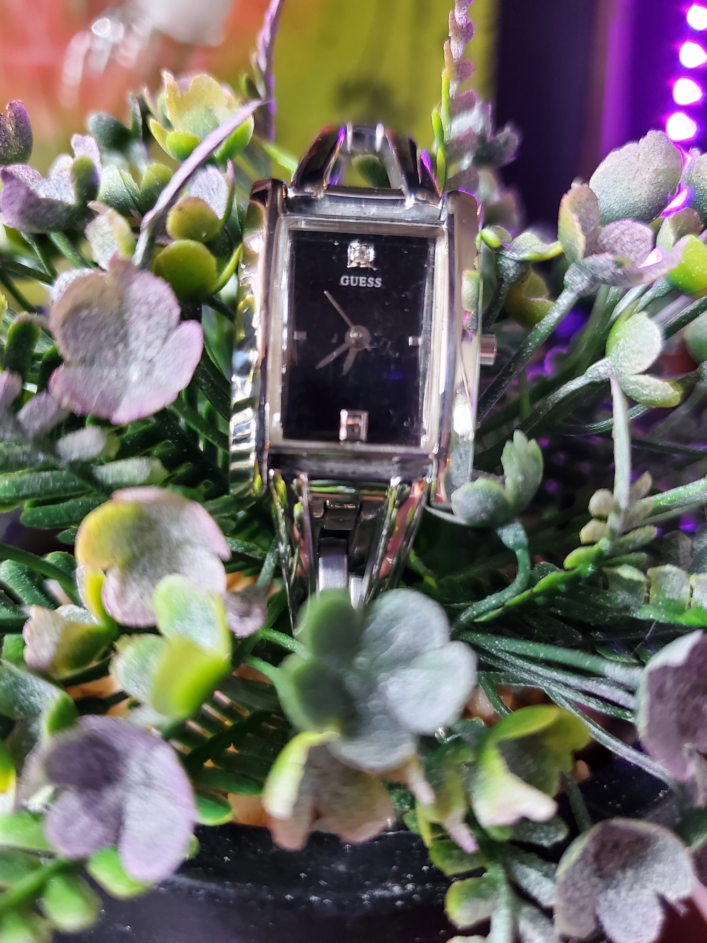 Guess Silver-Tone Watch with Black Dial